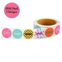 Assorted Color Round Thank You Stickers 1.5 inch | 1000 Adhesive Thank You Labels per Roll | 5 Unique Designs | Perfect for Baby Shower, Wedding, Graduation, Business, Birthday Family Celebrations