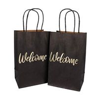 Sdoot Welcome Gift Bags, 24 Pcs Black Gold Wedding Welcome Bags for Hotel Guests, 5.1 x 3.5 x 8.3’’ Black Gift Bags, Party Favor Bags, Paper Shopping Bags