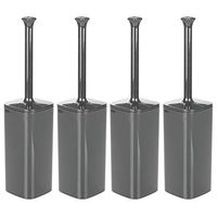mDesign Modern Square Plastic Toilet Bowl Brush and Holder for Bathroom Storage and Organization, Compact Free-Standing Design, Covered Brush - Sturdy, Deep Cleaning, 4 Pack - Charcoal Gray
