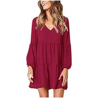 Aniywn Women Ladies Round Neck Ruffle Short Sleeve Print Chiffon Loose Dress Plus Size Boho Mini Dress