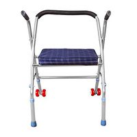 Seat & Roller Bar Covers Walker Old Man's Armrest Crutches 2 Rounds 2 Foot Walker Wheeled Walking Aid Folding Easy to Carry Helping Good Helper (Color : Silver, Size : 545178cm)