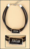 Black Double Band Adjustable Bracelet with Stainless Steel and Black Enamel Slide Faith Centerpiece