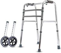 Folding Rollator Walkers Stand for Seniors, with 2 Wheels, 8 Files Adjustable, Lightweight Travel Walker, Supports Up to 230 Lbs (Size : with Auxiliary Wheel)