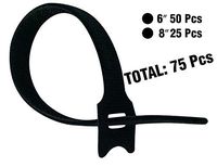 Cambridge ZipIts Multi Purpose Reusable Hook and Loop Fastening Cable Ties Black 75 pack 1/2 Inch Width 50 Pieces 6 Inch Length 25 Pieces 8 Inch Length