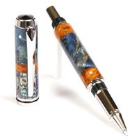 Baron Rollerball Pen - Rhodium - Blue & Yellow Box Elder with Abalone