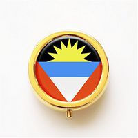 RhyNSky Flag of Antigua and Barbuda Mini Portable Pocket Pill Box Case Holder for Purse, 3 Compartments, Gold, FG470