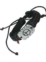 Gifts by Lulee, LLC Black Leather Adjustable to Any Size Peace Sign Bracelet