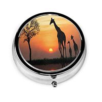 Pill Box Organizer Compact 3 Compartment Daily Medicine Case Silhouette of Giraffe with Reflection in Water Trendy Pill Case for Pocket or Purse