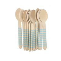 Youmewell Disposable Wooden Cutlery Blue Striped Wooden Spoons 108 Count