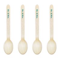 Dress My Cupcake Natural Wood Candy 100-Pack Buffet Cutlery Spoons DIY Kit, Mr. and Mrs, 6.5-Inch, Aqua