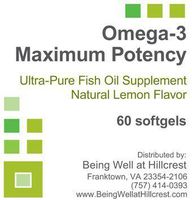 Omega-3 Maximum Potency Ultra-Pure Fish Oil Supplement Natural Lemon Flavor 60 Softgels