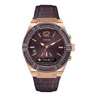 GUESS Men's Stainless Steel Connect Smart Watch - Amazon Alexa, iOS and Android Compatible iOS and Android Compatible, Color: Brown (Model: C0001G2)