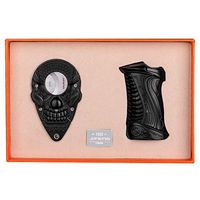 CIGARLOONG Cigar Lighter Set Black Skull Sharpening Blade Engraved Cigar Cutter and Refillable Butane Retro Lighter
