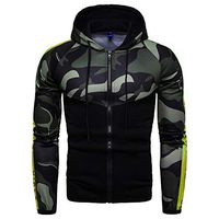 Men's Athletic Fit Full Zip Camouflage Print Sweatshirt Hoodie Sport Gym Hooded Pullover Tops Kingfansion