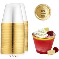 100 Best Gold Plastic Cups 9 oz Clear Disposable Drinking Cups Old Fashioned Tumblers Gold Rimmed Cups Wedding Party Cups with Gold Rim Gold Plastic Champagne Glasses Mocktail Party Cups