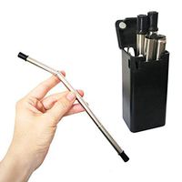 Folding Drinking Straw Stainless Steel Food Grade, Reusable, Portable Travel Keychain, 9-Inch Long Metal Drinking Straw for Travel, Household, Outdoor (Black)