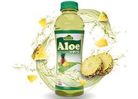 Alfa Vitamins - Aloe vera drink - Pineapple flavor with natural Pulp - 16 OZ Bottle - 18 pack