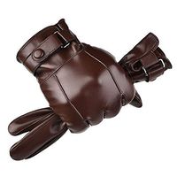 Yjdr Leather Gloves for Mens Men's Winter Black Gloves Leather Touchscreen Snap Closure Cycling Glove Outdoor Riding Warm Waterproof Gloves (Color : Brown)