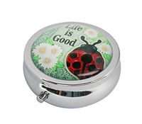 Halulu Ladybug Stepping Custom Fashion Round Glass Pill Case 2.1 Inch Tablet Holder Storage Bag Wallet