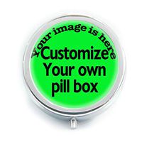 Personalized Custom Round Silver Pill Box Pocket 2.1 inches Medicine Tablet Holder Organizer Case Logo Picture Commemorate Text (Green)