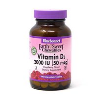 Bluebonnet Nutrition Earth Sweet Vitamin D3 2000 IU Chewable Tablets, Aids in Muscle and Skeletal Growth, D3, Non GMO, Gluten, Free, Soy Free, Milk Free, Kosher, 90 Chewable Tablets, Raspberry Flavor
