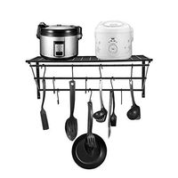 Naiflowers Wall Mount Pot Pan Rack for Ceiling with 10 Hooks, Kitchen Wall Hanging Storage Rack Multi-Purpose Organizer for Home, Restaurant, Kitchen Cookware, Utensils, Household (Black)