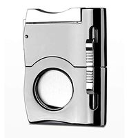 2020 Cigar Cutter Built in Two Cigar Punch - Silver Color Chrome Finish - Self Sharpening Blades - Stainless Steel - Black Gift Box - Suitable for Travel - Smoking Accessories (Silver)