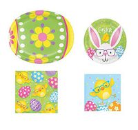 Easter Paper Plates and Napkins Set - Bundle Includes 16 Large Oval Plates, 16 Small Plates, 16 Large Napkins and 16 Small Napkins