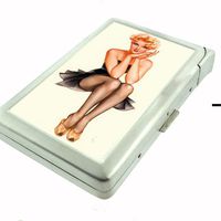 Metal Cigarette Case with Built In Lighter Pin Up Girl Design-012