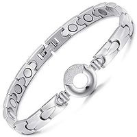 Rainso Womens Elegant Titanium Steel Health Magnetic Therapy Bracelets Pain Relief for Arthritis Adjustable (Silver)