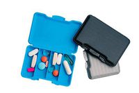 Caribbean Blue - Slim Traveler Pill Box - Small Pill case for Travel, Purse, Bag, Pocket (3 Pack, Jet Black, Caribbean Blue, Smokey Grey)