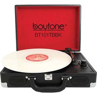 Boytone BT-101TBBK Briefcase Record Player AC-DC Built in Rechargeable Battery 3-speed 33/45/78, 2 Built in Stereo Speakers, LCD Display, FM Radio, USB/SD Slot, AUX + MP3 / Encoding, Headphone Jack