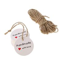 100pcs Kraft Paper Tags Gift Tags Crafts Labels Decor with Twines for Wedding Favors-Handmade Made with Love - Circle White