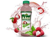 Alfa Vitamins - Aloe vera drink - Lychee flavor with natural Pulp - 16 OZ Bottle - 18 pack