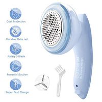 Fabric Shaver Defuzzer,Electric Lint Remover, Rechargeable Sweater Shaver with Replaceable Stainless Steel Blades, Dual Protection, Easy Remove Fuzz, Lint, Pills, Bobbles (Blue)