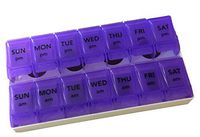 Apex 7- Day Push to Open Pill Organizer, 1x Per Day or AM/PM (AM/PM with Tray, Purple)