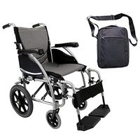 Karman S-Ergo 115 Ergonomic Transport Wheelchair | S-Style Seat Size 16" X 17" | Standard Swing Away Legrest | Frame Color - Pearl Silver & Free Front Zip Pocket Bag Black!
