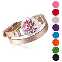Essential Oil Diffuser Bracelet - 25mm Stainless Steel Aromatherapy Bracelets Leather Band Diffuser Jewelry for Women Girls, Free 8 Color Felt Pad, Tree of Life