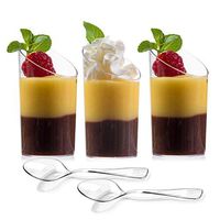 Zappy 32 Mini Dessert Cups with Mini Tasting Spoons Clear Slanted Cylinder Mini Dessert Appetizer Cup 2.5 oz Plastic Tasting Cups Sample Shot Glasses Parfait Glass