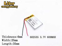 3.7V 600mAh 602535 Lithium Polymer Ion Rechargeable Battery Lithium Polymer Li-Po Battery for MP4 GPS MP3 Bluetooth Stereo DIY Gift