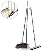 Broom and Dustpan Set, 3 Piece Grips Sweep Set with Dust Pan, Floor Squeegee,Handle Extendable Lobby Broom Combo Set for Home Kitchen Room Office Lobby Floor