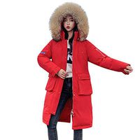 HNTDG Women Faux Fur Hooded Thick Jacket Mid Long Length Overcoat Casual Winter Warm Slim Down Jacket Coat Overcoat