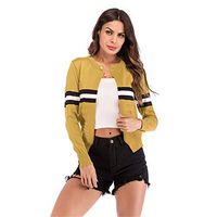 Women Knit Cardigans Button Down Lightweight Cotton Coat Striple Print Yellow