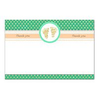 30 Blank Thank You Cards Notes Baby Shower Footprints Green Gold + 30 White Envelopes