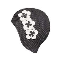 Fashy Black Bubble Swimming Cap With Flower Design- Made In Germany