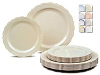 " OCCASIONS" 50 Plates Pack (25 Guests)-Vintage Wedding Party Disposable Plastic Plate Set -25 x 10'' Dinner + 25 x 7.5'' Salad/Dessert plates (Verona in Ivory)