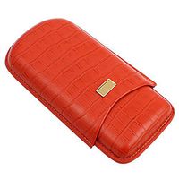 KEOA Cigar Case, Leather Cigar Box Portable Travel for 3 Cigars,Orange