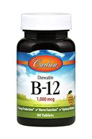 Carlson - Chewable B-12, 1000 mcg, Energy Production & Nerve Function, Optimal Wellness, Lemon, 90 Tablets