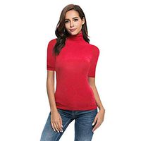 general3 Women Short Sleeve Tops Summer Solid Turtleneck Tee Shirt Casual Slim Blouse(Red,Medium)