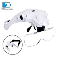 Head Mount Glasses Magnifier, USB Charging Headband Magnifying Glasses with 2 Led Lights, 5 Lenses Headset Magnifier for Close Up Work, Reading Aid, Craft Watch Repair (Upgraded Version)